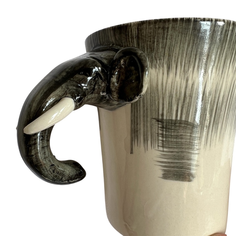 Pier 1 Imports Mug Elephant 3D Arm Handle 18 oz Coffee Cup Hand Painted Grey